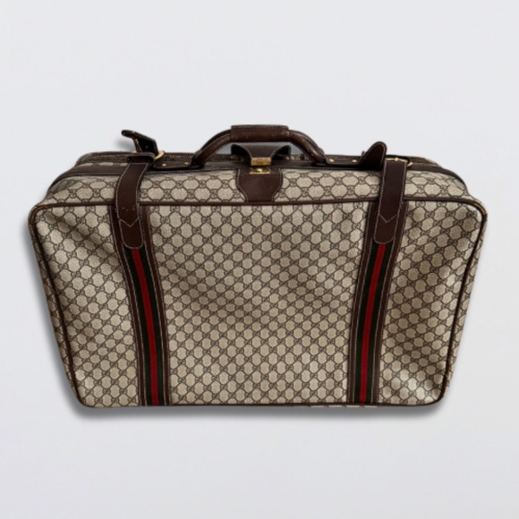 Vintage 1970 Gucci GG Supreme Suitcase Web Stripe Monogram Canvas Gold Closure - Picture 3 of 15